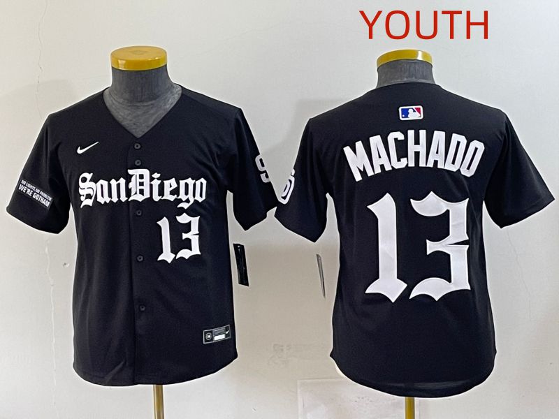 Youth 2025 San Diego Padres 13 Machado Black Five generations Joint Name Nike MLB Jersey style 12